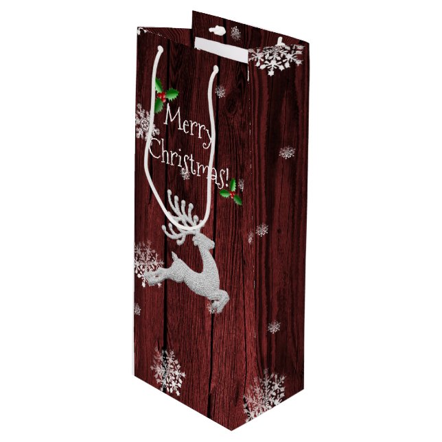 Sacola Para Vinho Red Rustic Christmas Reindeer Wine Gift Bag (Frente inclinada)