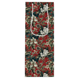 Sacola Para Vinho Red Traditional Christmas Floral and Pinecone 