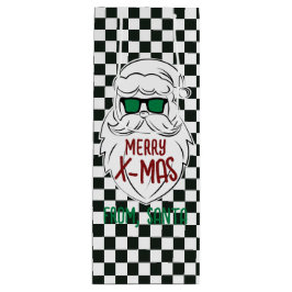 Sacola Para Vinho Retro Black White Checkered Santa Claus Christmas