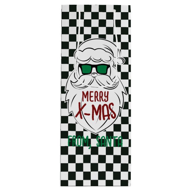 Sacola Para Vinho Retro Black White Checkered Santa Claus Christmas  (Frente)