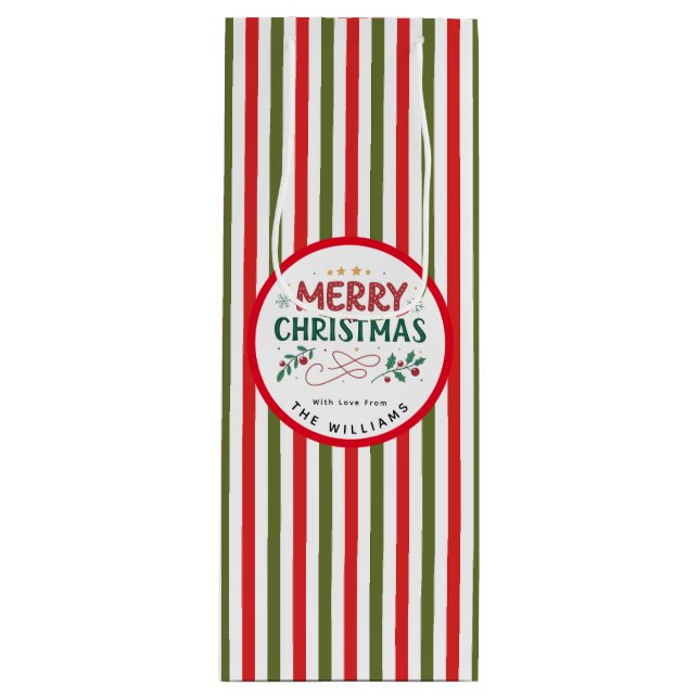 Sacola Para Vinho Retro Christmas Stripe Pattern Custom Christmas (Frente)