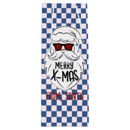 Sacola Para Vinho Retro Groovy Blue Checkered Santa Claus Christmas 