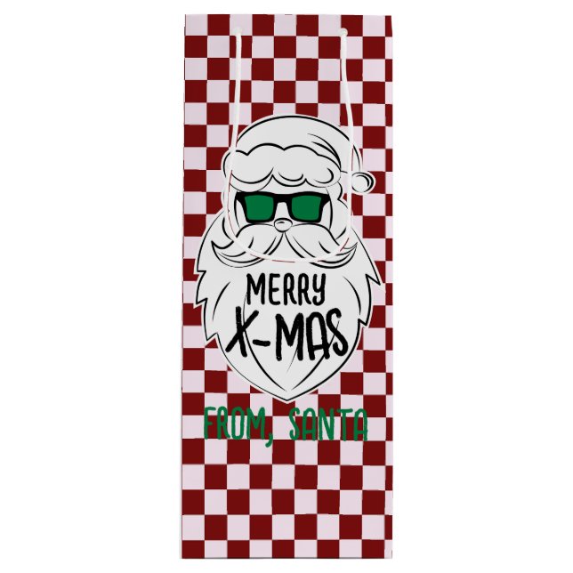 Sacola Para Vinho Retro Groovy Red Checkered Santa Claus Christmas  (Frente)