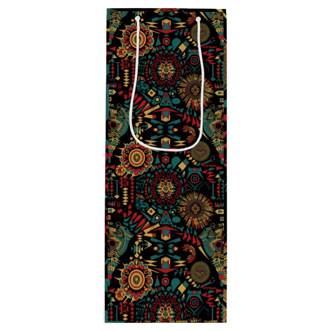 Sacola Para Vinho Rich Teal "Padrões Inspirados no Patrimônio" Ganho (Frente)