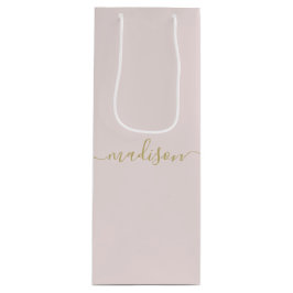 Sacola Para Vinho Rosa Bege Moderno Feminino Personalizado Script Do
