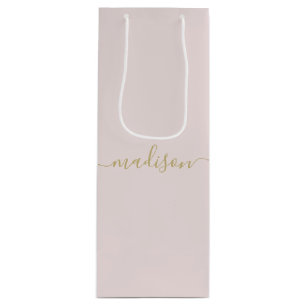 Sacola Para Vinho Rosa Bege Moderno Feminino Personalizado Script Do