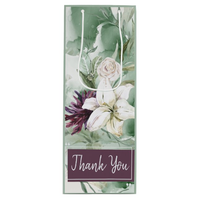 Sacola Para Vinho Rosa de Aquarela, Lily, Magnolia (Frente)