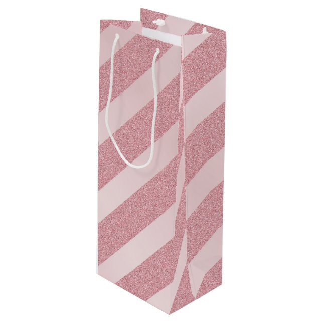 Sacola Para Vinho Rosa Dourado Glitter Trendy Modelo Elegante Modern (Frente inclinada)