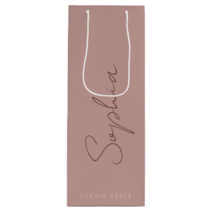 Sacola Para Vinho Rosa Empoeirada Moderno Script Manuscrito Monogram