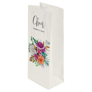 Sacola Para Vinho Rosa, Laranja e Rosas Brancas, Buquês