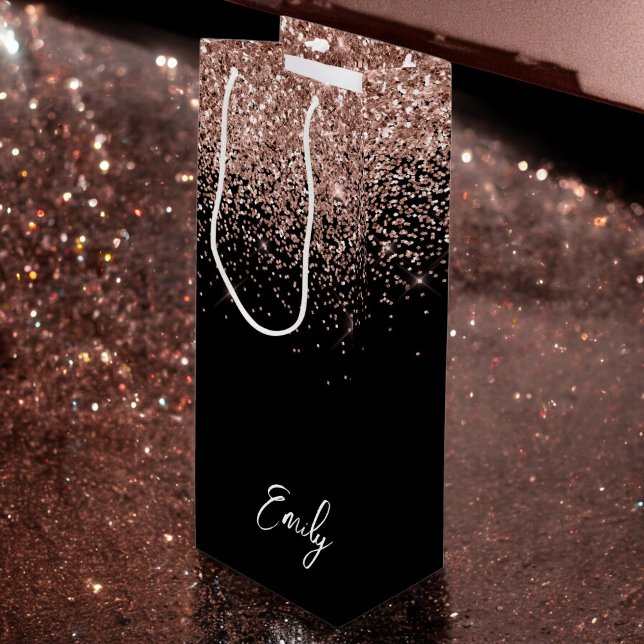 Sacola Para Vinho Rosa Negra Girly Dourado - Monograma com Glitter (Criador carregado)