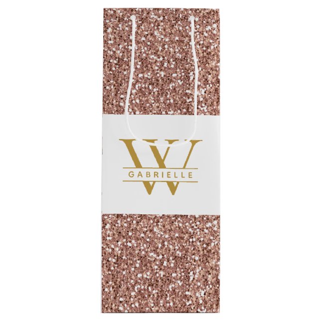 Sacola Para Vinho Rosa Rosa Rosa Rosa Rosa Dourada Brilhante Inicial (Frente)