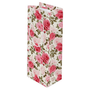 Sacola Para Vinho Rosas Rosa com Saco do Presente