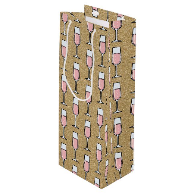 Sacola Para Vinho Rose Wine Pattern Gold (Frente inclinada)