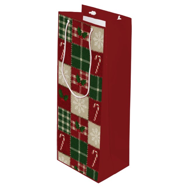 Sacola Para Vinho Rustic Christmas Quilt Plaid (Frente inclinada)