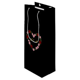Sacola Para Vinho Sac cadeau de vin noir avec un cœur rose et rouge
