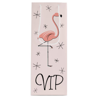 Sacola Para Vinho Saca de presente 'VIP' com garrafa rosa Flamingo