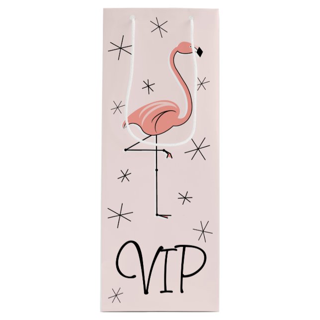 Sacola Para Vinho Saca de presente 'VIP' com garrafa rosa Flamingo (Frente)