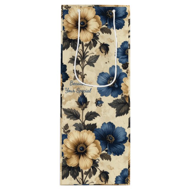 Sacola Para Vinho Saco de Presente de Flores Vitorianas (Frente)