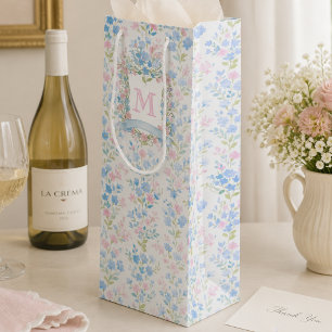 Sacola Para Vinho Saco de Presente de Monograma Floral Elegante