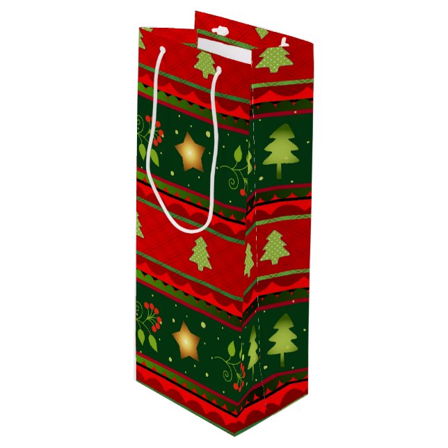 Sacola Para Vinho Saco de Presente de Natal Vermelho e Verde (Frente inclinada)