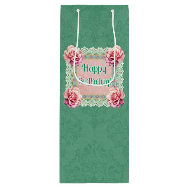 Sacola Para Vinho Saco de Presente de Rosas em Renda no Estilo Vitor (Frente)