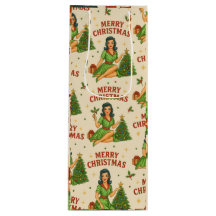 Saco de Presente de Vinho com Tema Pin-Up de Natal