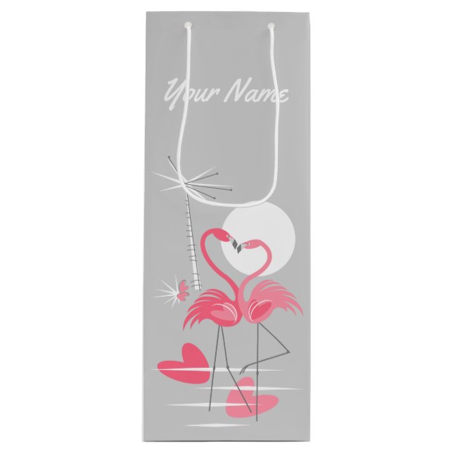 Sacola Para Vinho Saco de presente de vinho Flamingo Love Name (Frente)