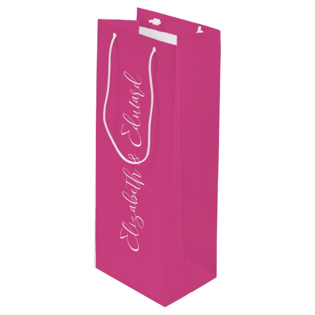 Sacola Para Vinho Saco de Presente de Vinho - Texto Rosa e Branco (Frente inclinada)