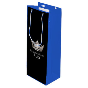 Sacola Para Vinho Saco-Natal azul do presente da coroa de prata da