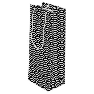 Sacola Para Vinho Seigaiha, Ondas, Japonês, Preto e Branco