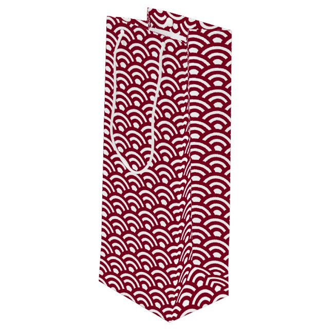 Sacola Para Vinho Seigaiha, Waves, Japanese, Burgundy and White (Verso inclinado)