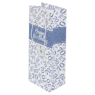 Sacola Para Vinho Seu texto: 70 Birthday Blue Number 70 Pattern