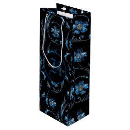 Sacola Para Vinho Shimmer Azul Monograma Floral 2