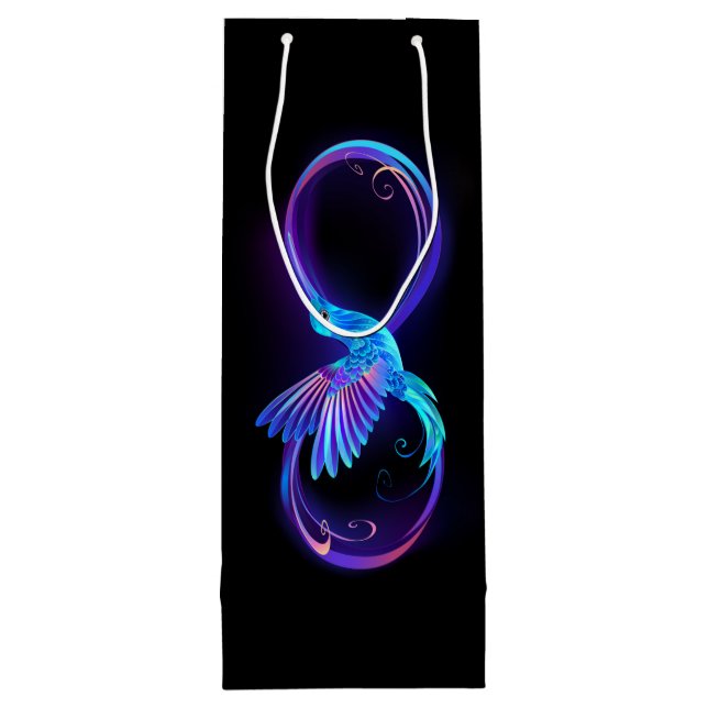 Sacola Para Vinho Símbolo Neon Infinity com Hummingbird brilhante (Verso)