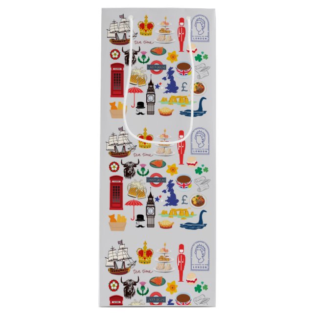 Sacola Para Vinho Símbolos britânicos do Reino Unido (Frente)