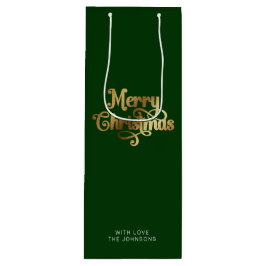 Sacola Para Vinho Simples Retro Script Verde Dourado Feliz Natal
