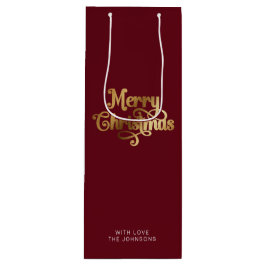 Sacola Para Vinho Simples Retro Script Vermelho Dourado Feliz Natal