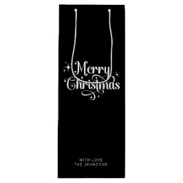 Sacola Para Vinho Simples Script Retro Preto e Branco Feliz Natal