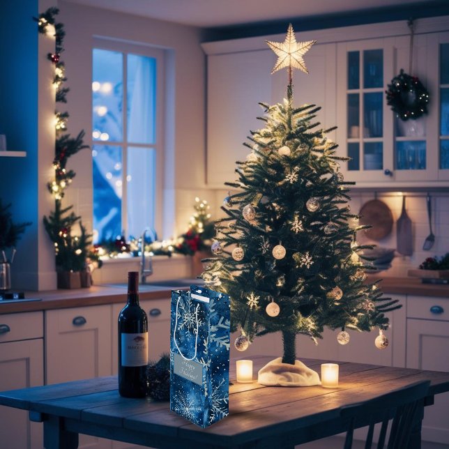 Sacola Para Vinho Snowflake Vinho de Natal com Snowflake Sag Saco (Give your gift with elegance)