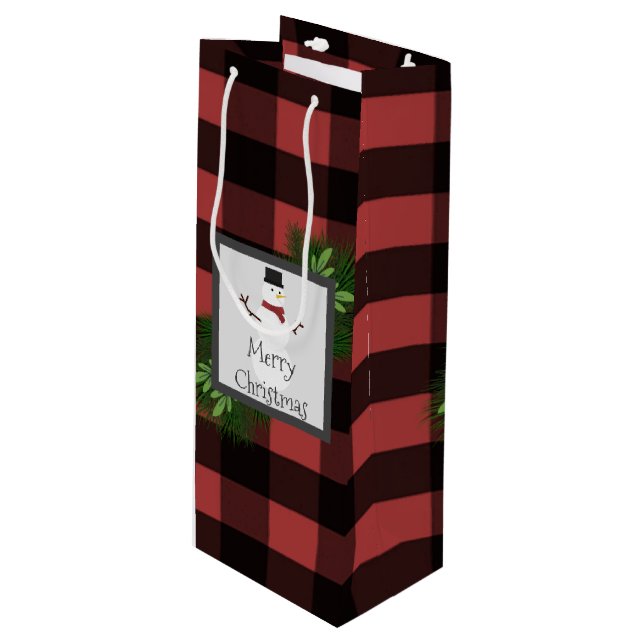 Sacola Para Vinho Snowman Red Buffalo Xadrez Wine Gift Bag (Frente inclinada)