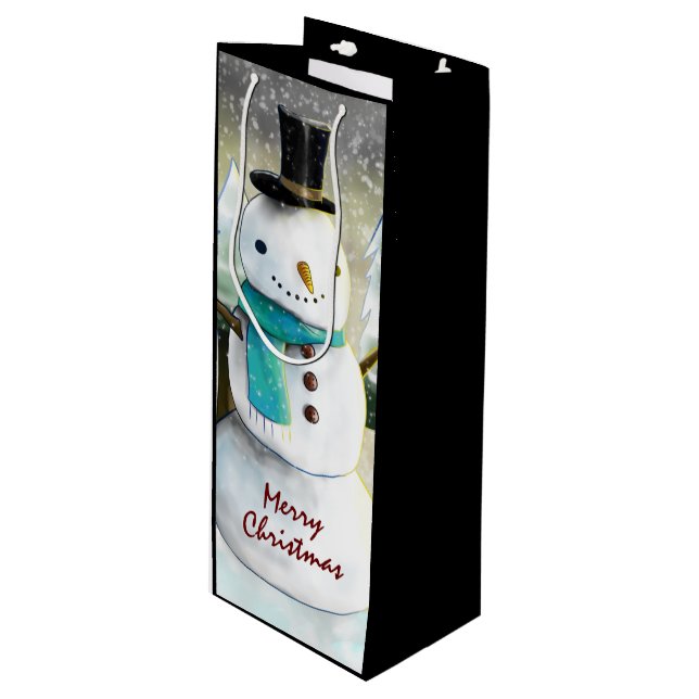 Sacola Para Vinho Snowman Whimsical no Desenho de Natal (Frente inclinada)