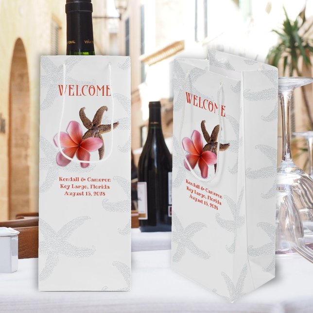 Sacola Para Vinho Starfish n Plumeria Destino Casamento Bem-vindo (Criador carregado)