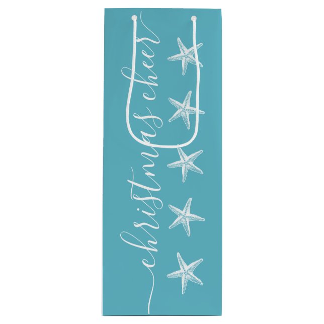 Sacola Para Vinho Starfish Teal Blue Coastal Natal Cheer (Frente)
