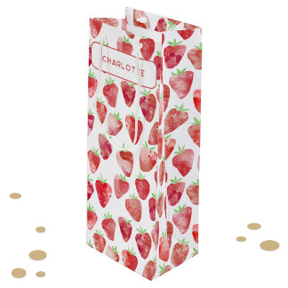 Sacola Para Vinho Strawberry Watercolor Personalizada