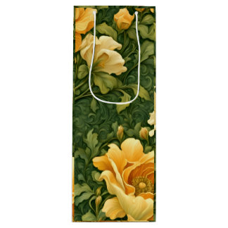 Sacola Para Vinho Tapeçaria Floral Dourada