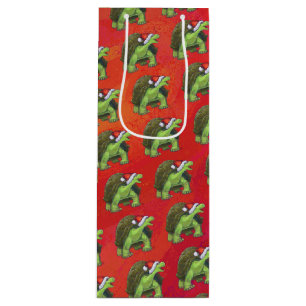 Sacola Para Vinho Tartaruga de Natal no Vermelho