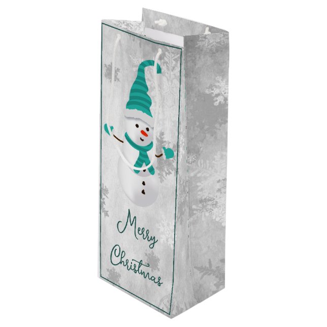 Sacola Para Vinho Teal Cute Snowman Holiday Wine Gift Bag (Frente inclinada)