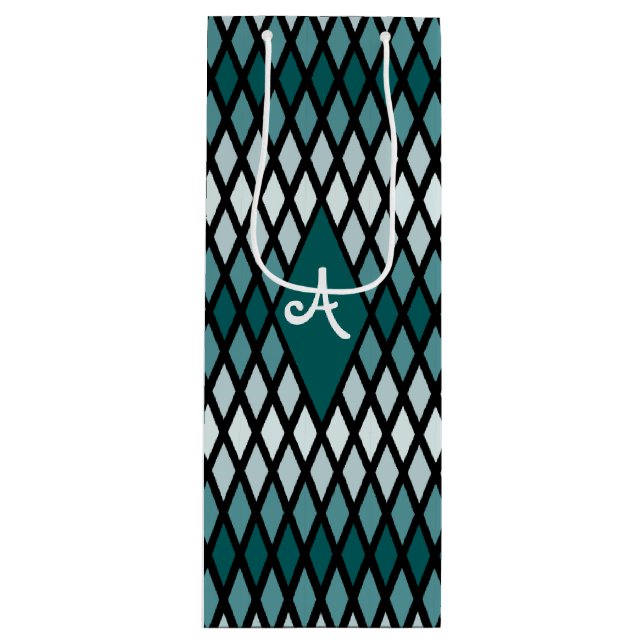 Sacola Para Vinho Teal Diamond Ombre Monograma (Frente)