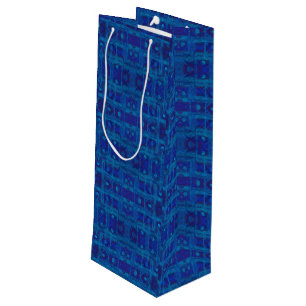 Sacola Para Vinho Tecido azul, padrão geométrico abstrato, desenha